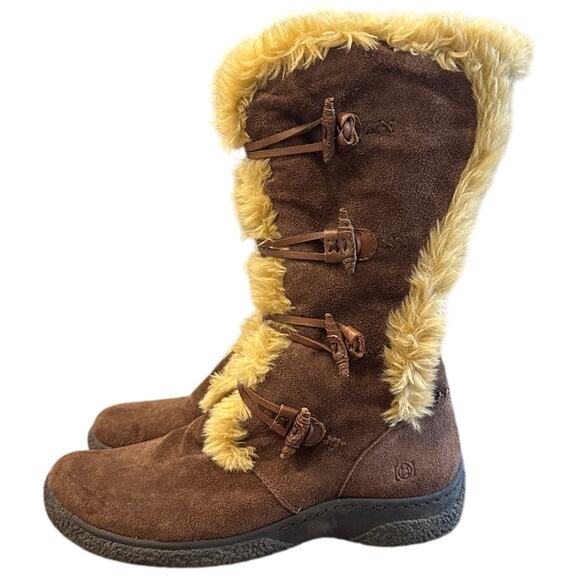 Earth Origins Jem Brown Suede Tan Faux Fur Buckle Winter Boots Boho Fairy Size 8 - Picture 1 of 9